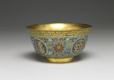 图片[2]-Gilt copper bowl with cloisonne enamel decor and birthday inscriptions “wan shou wu jiang (ten thousand long lives without boundary)”, Qing dynasty (1644-1911)-China Archive